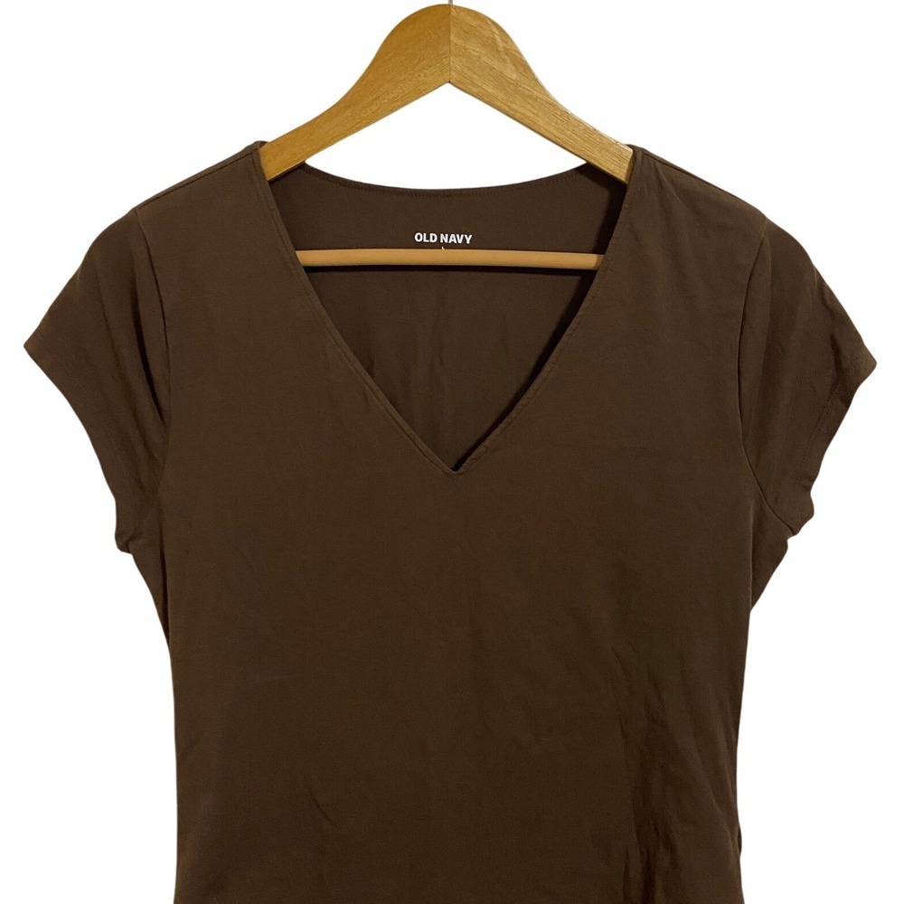 Old Navy Chocolate Brown V-Neck Short Sleeve Stretch‎ Cotton Bodysuit Large L - Picture 7 of 8
